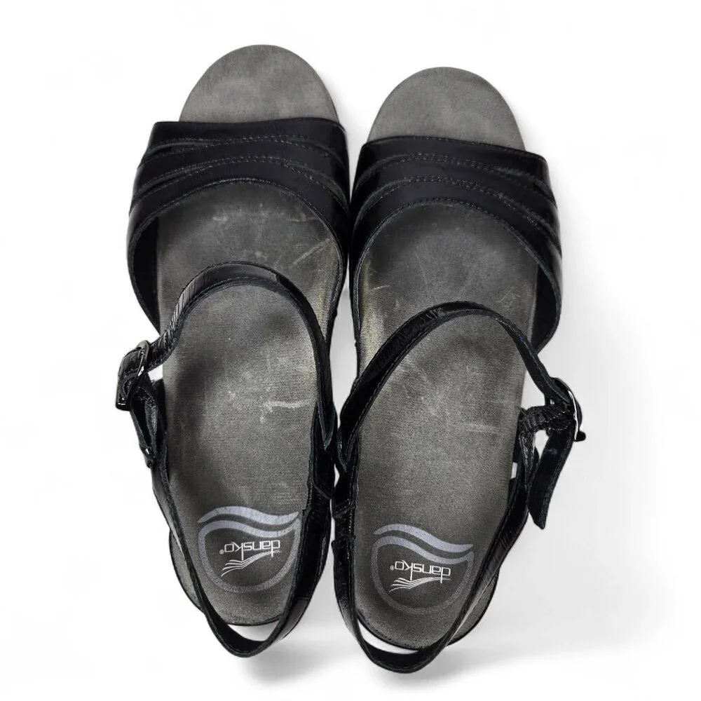 Dansko Sissy Patent Heeled Sandal's Women's Black Cushion Insole Open Toe 8.5/9 - Picture 5 of 9